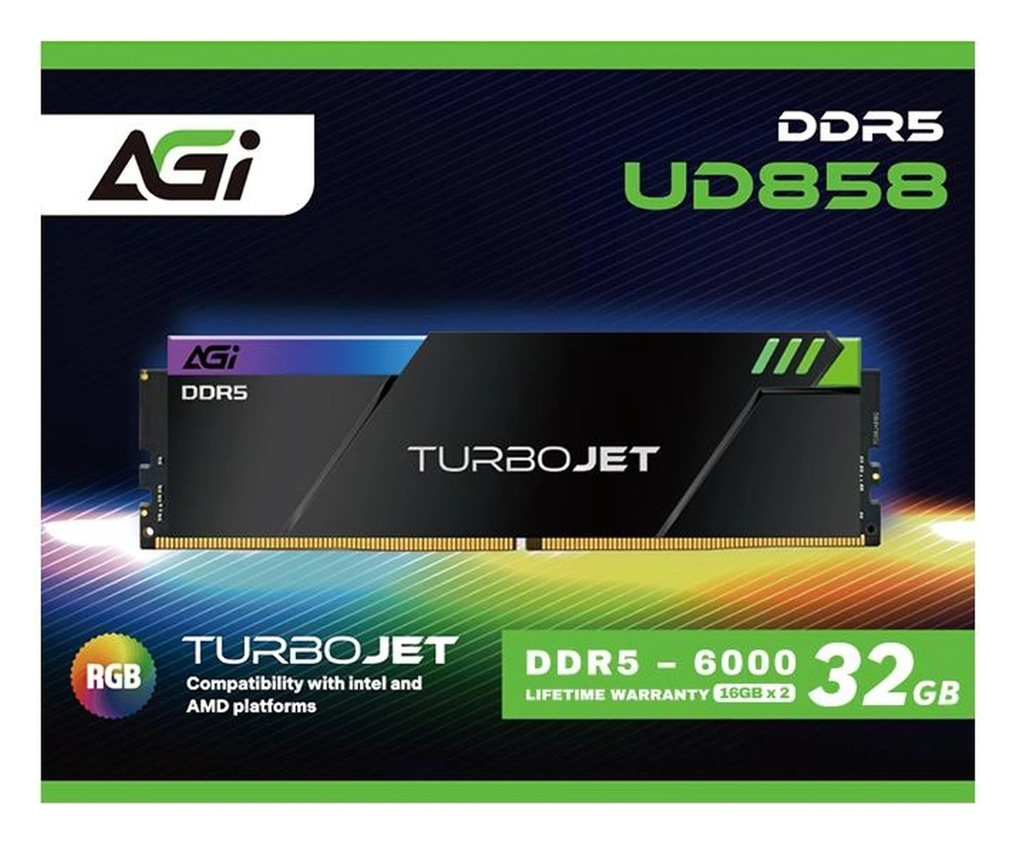 AGi 32GB (2x16GB) 6000 CL30 Turbojet RGB Black (AGI6APC16UD858-DC) EU Серия: Turbojet; Тип памяти: DDR5; Общий