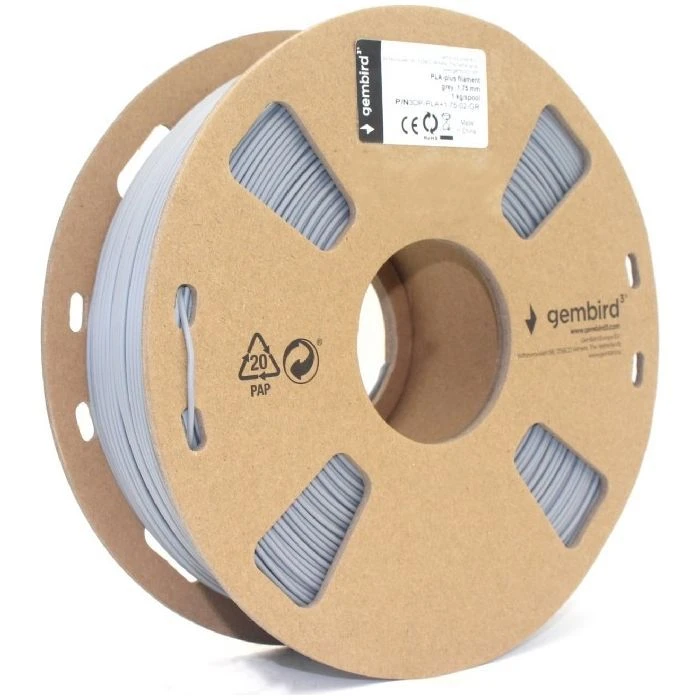 Пластик для 3D-принтера Gembird PLA+, 1.75 мм, 1 кг, сірий (3DP-PLA+1.75-02-GR) (UA)