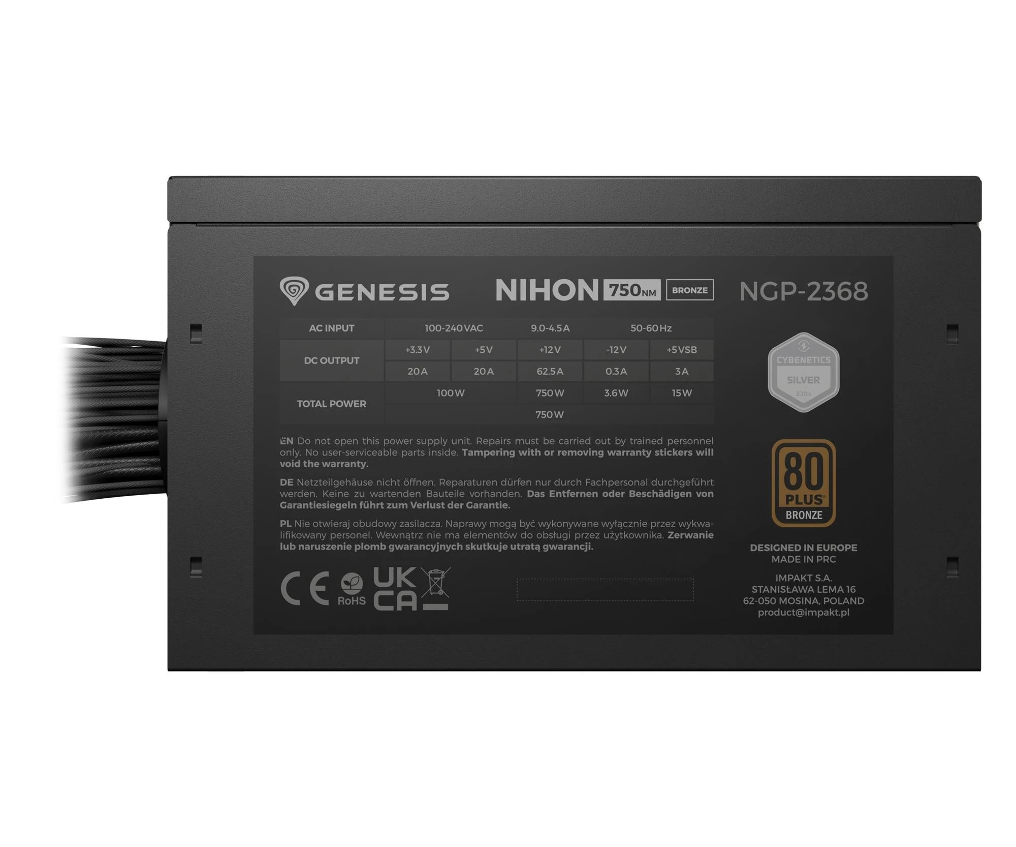 Genesis ZASILACZ GENESIS NIHON 750NM Black 750W 80+ BRONZE ATX 3.1 (NGP-2368) EU