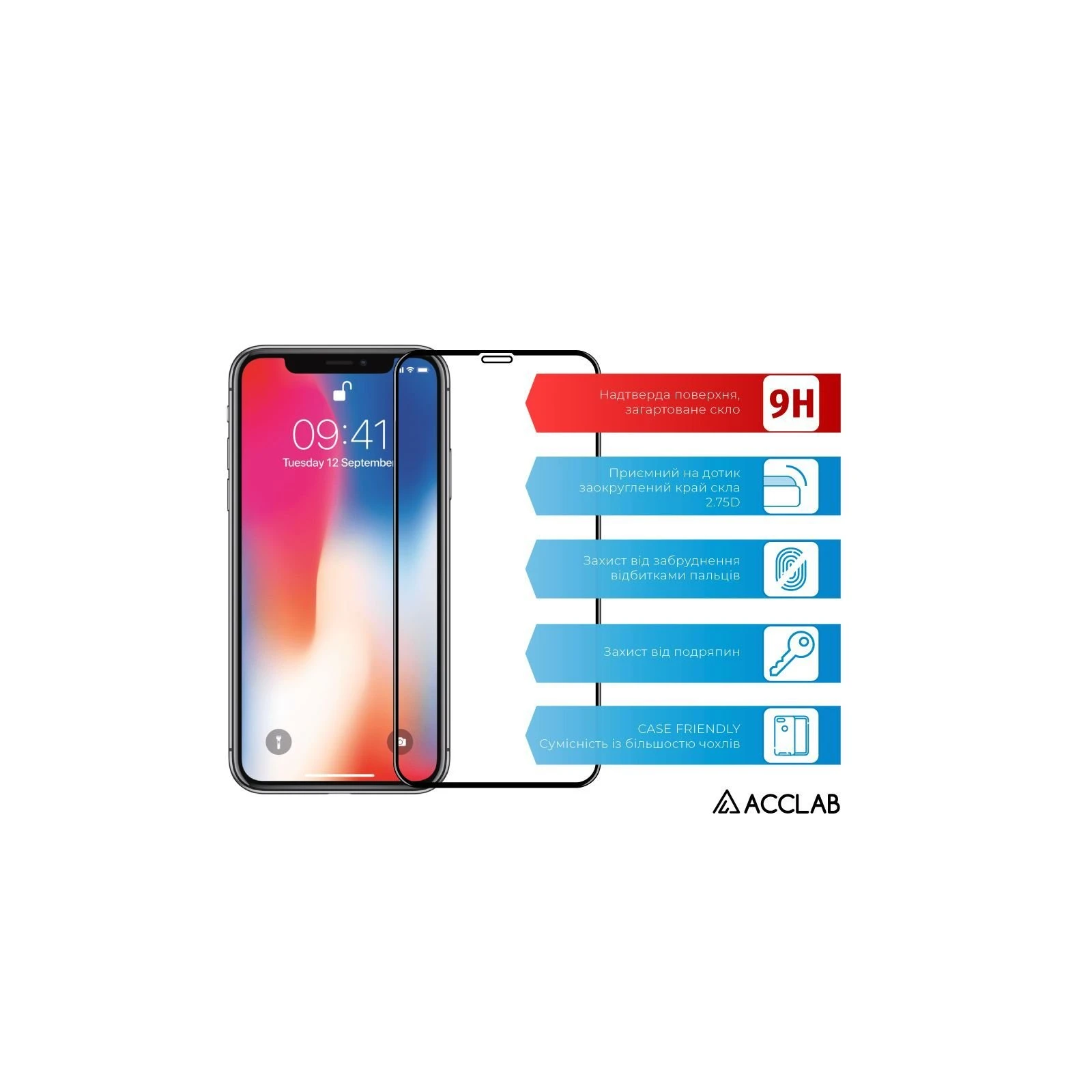 Скло захисне ACCLAB Full Glue ESD Apple Iphone X/XS/11 Pro (1283126532139) (UA)