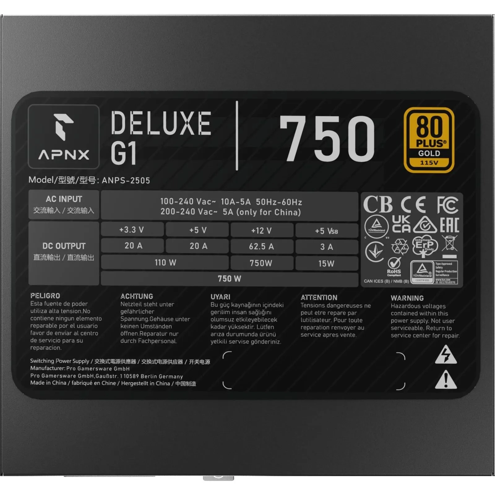 APNX 750W Deluxe G1 (APPG-D175FEC.X1) (UA) Тип БП: для компьютеров;