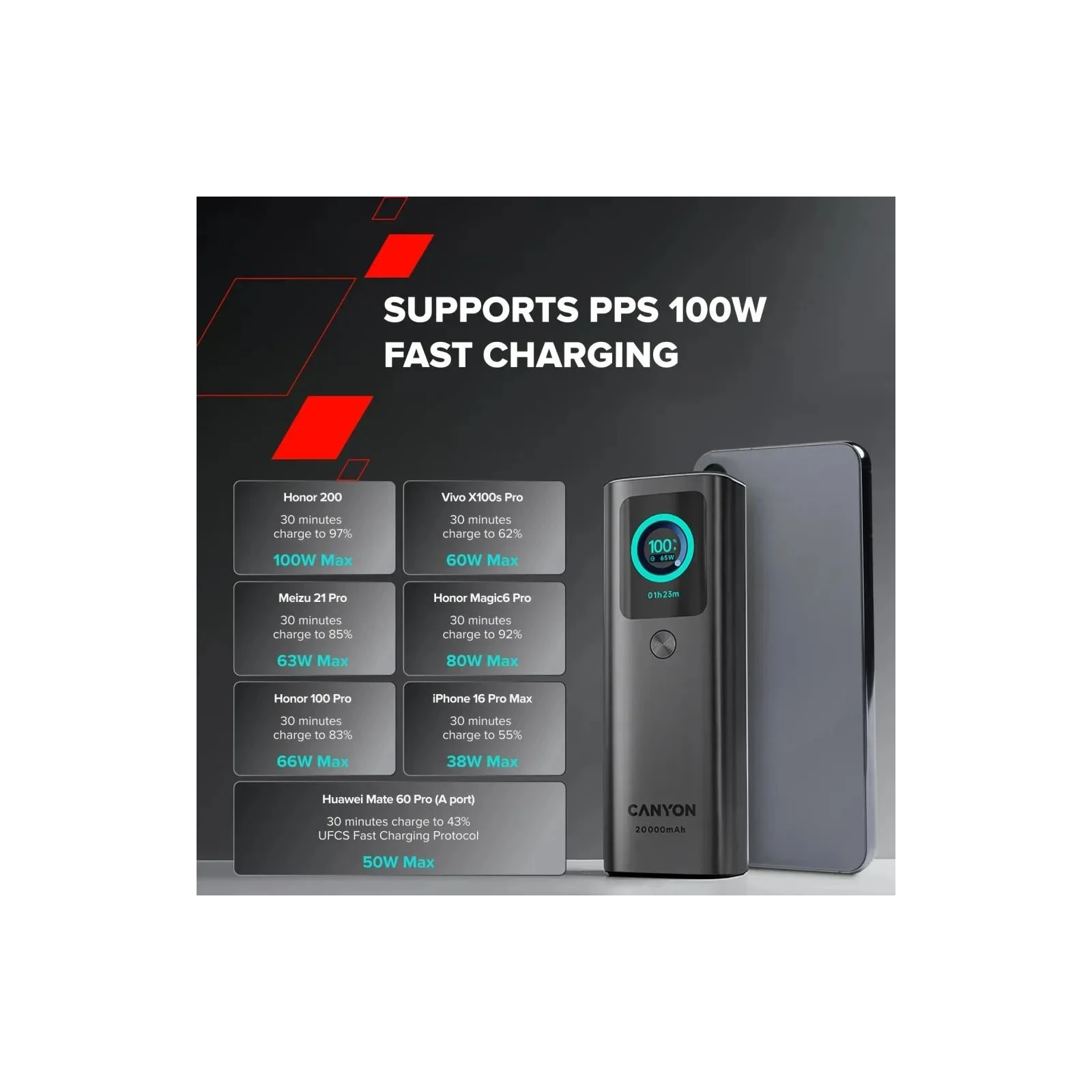 Canyon 20000mAh OnPower 265 PD/100W (CNS-CPB265DG) (UA)