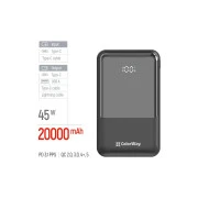 ColorWay 20 000 mAh DigiPower PD/45W, QC/4.0, Black (CW-PB200LP04BK) (UA)