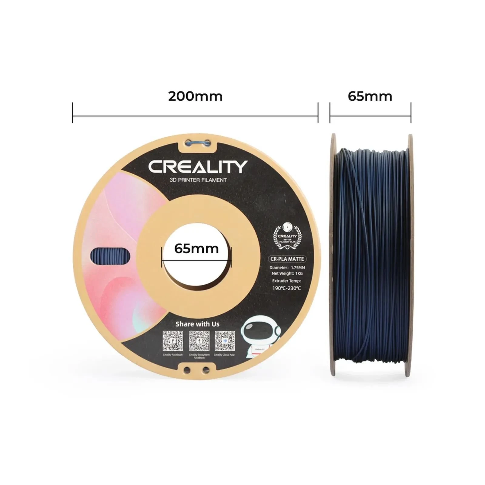 Пластик для 3D-принтера Creality PLA matte 1кг, 1.75мм, темно-синій (3301010298) (UA) Тип пластику: PLA; Діаметр: 1.75 мм;