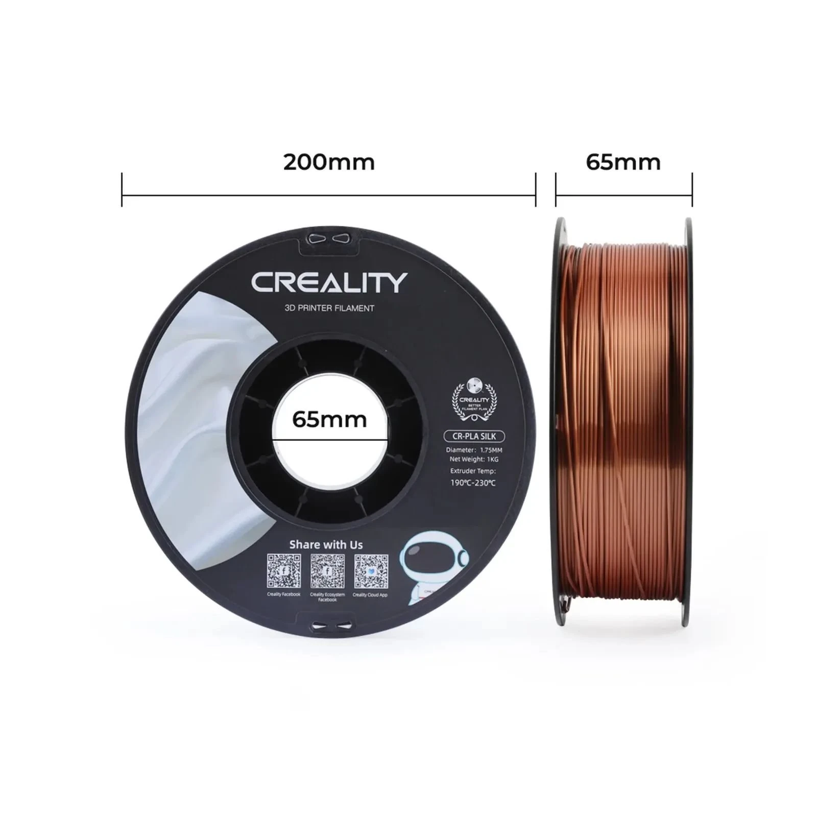 Пластик для 3D-принтера Creality PLA silky shine 1кг, 1.75мм, червоний мідь (3301120002) (UA) Тип пластику: PLA; Діаметр: 1.75 мм;