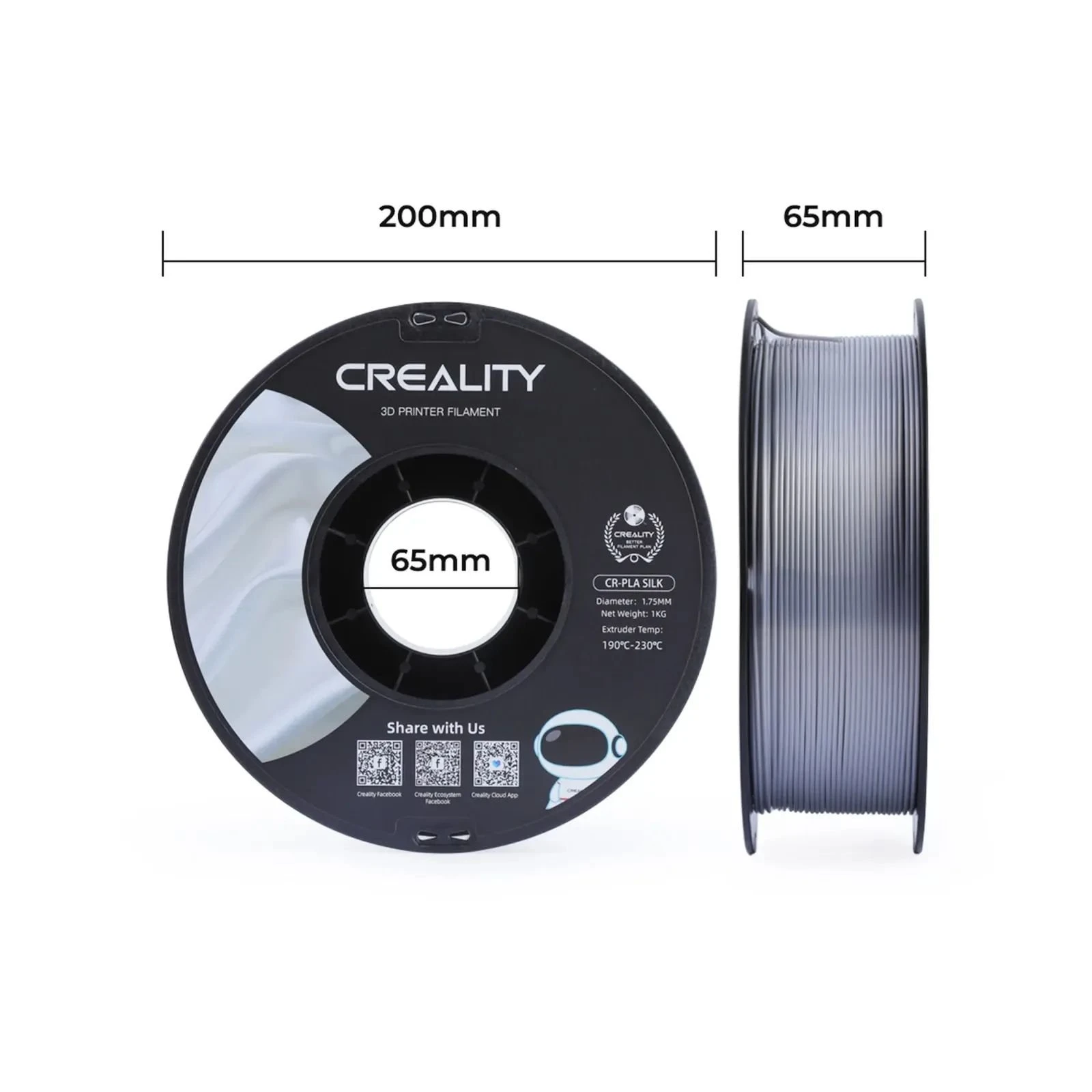 Пластик для 3D-принтера Creality PLA silky shine 1кг, 1.75мм, silver (3301120007) (UA) Тип пластику: PLA; Діаметр: 1.75 мм;
