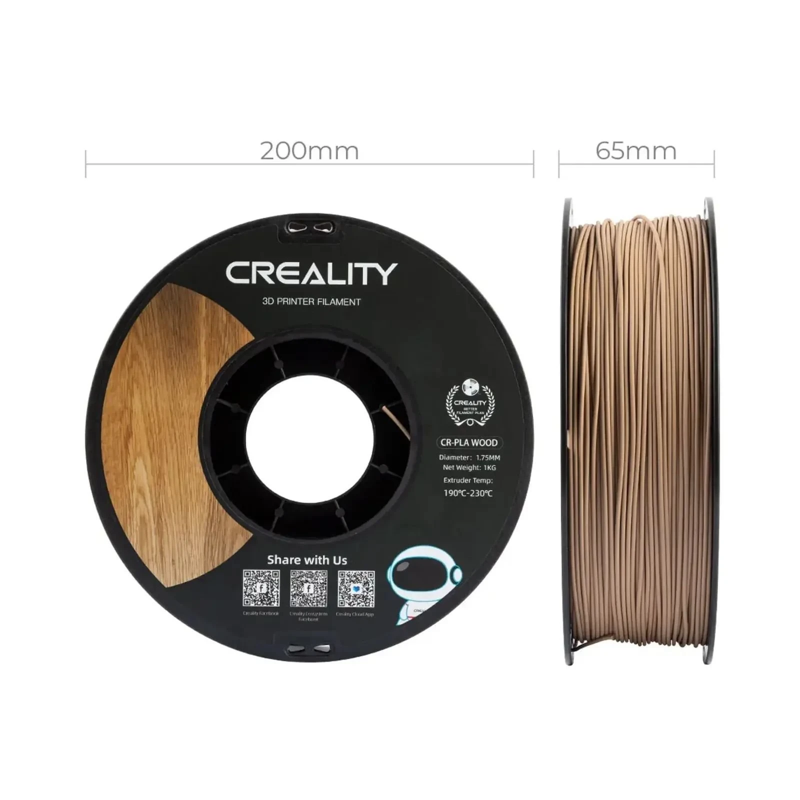 Пластик для 3D-принтера Creality PLA wood 1кг, 1.75мм, світло-коричневий (3301130001) (UA) Тип пластику: PLA; Діаметр: 1.75 мм;