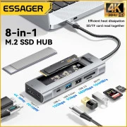 USB-хаб Essager 8 in 1 USB-C Hub with 10Gbps M.2 NVMe SSD Enclosure (EHB08-QK0G-Z) (UA)