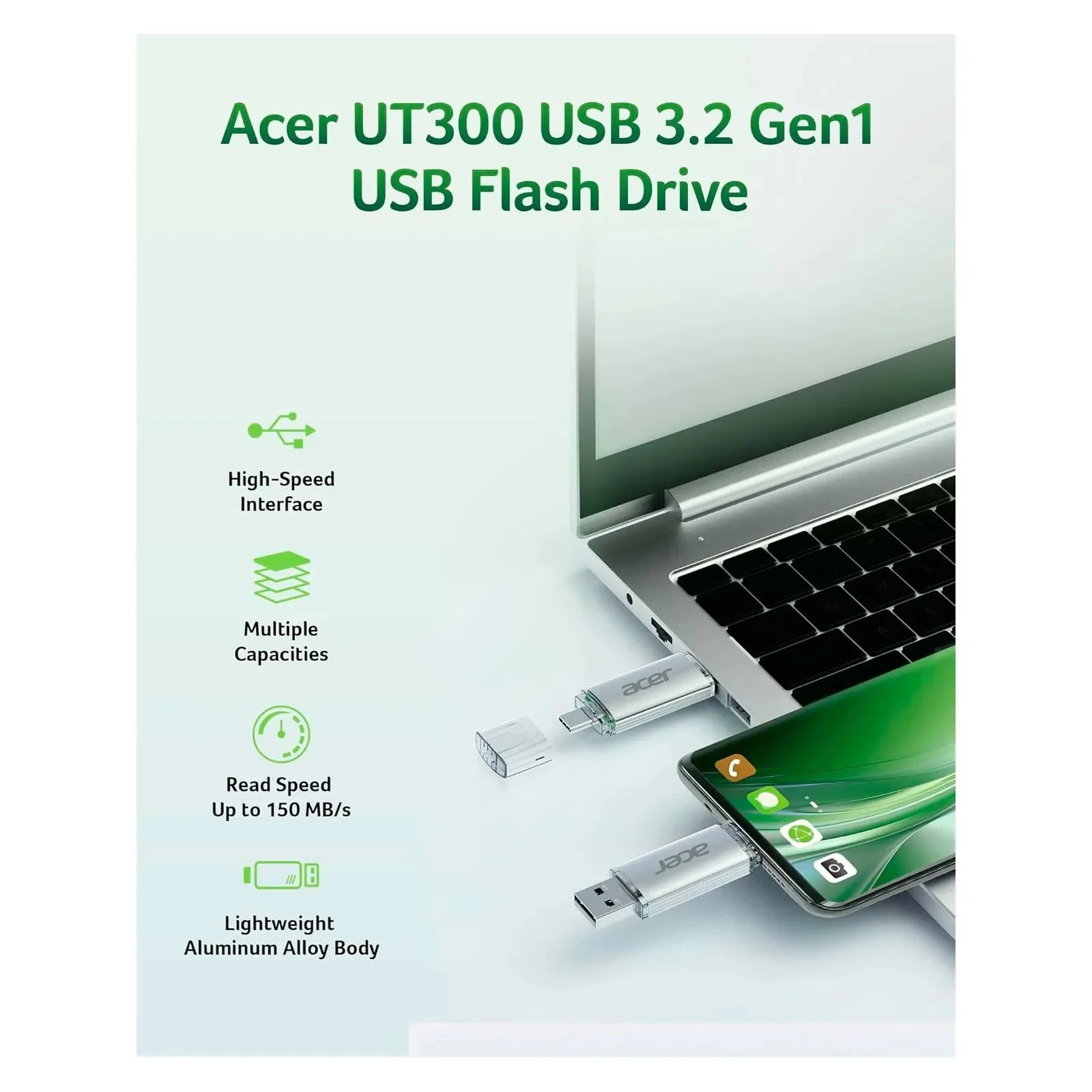 Acer 32GB UP300 Silver USB 3.2/Type-C (BL.9BWWA.588) (UA)