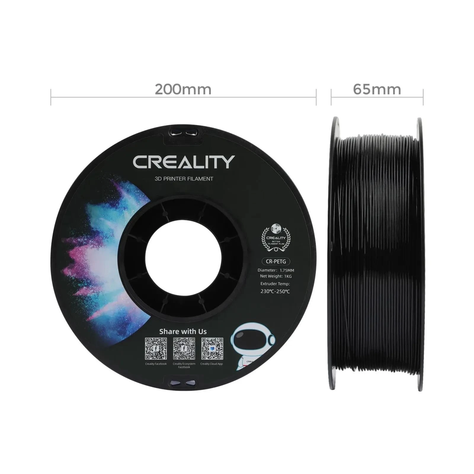 Пластик для 3D-принтера Creality PETG 1.75мм, black, 1кг (3301030035) (UA)