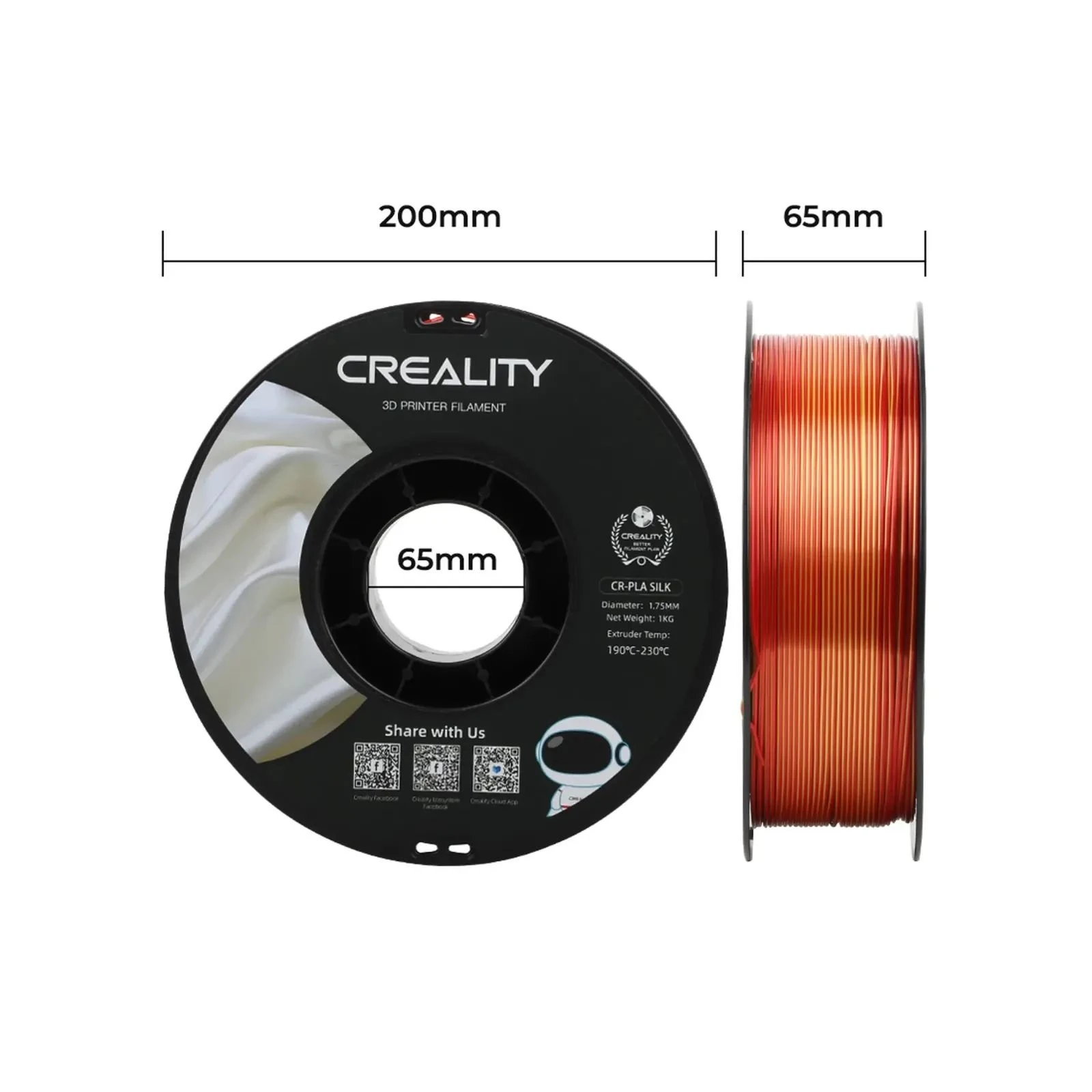 Пластик для 3D-принтера Creality PLA silky shine 1кг, 1.75мм, red gold (3301120009) (UA) Тип пластика: PLA; Диаметр: 1.75 мм;