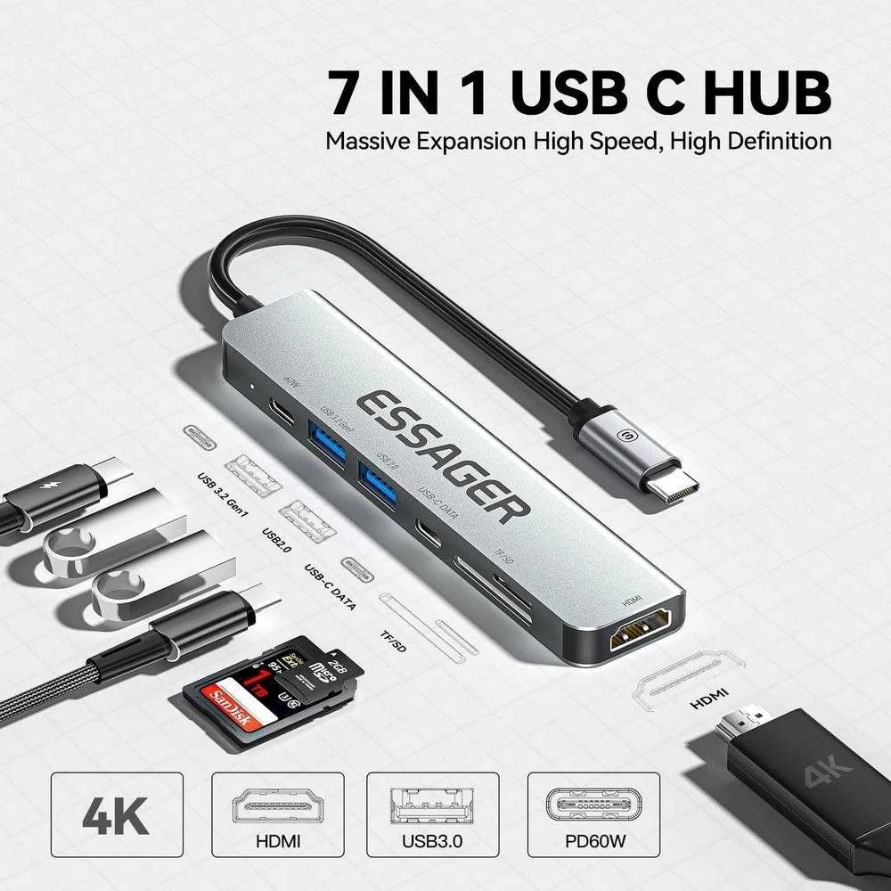 USB-хаб Essager QingHong 7 in 1 USB-C Hub (EHB07-QH0G-Z) (UA)