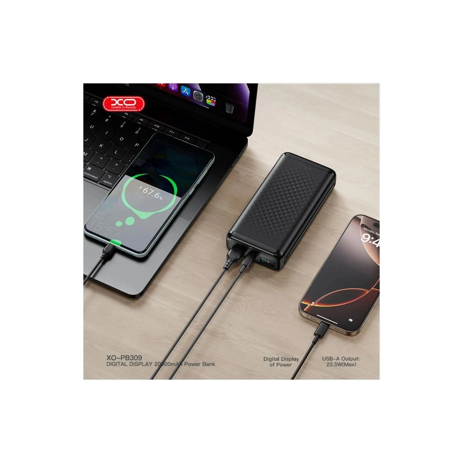 XO 20000mAh, 22.5W, black (XO-PB309-BK) (UA)