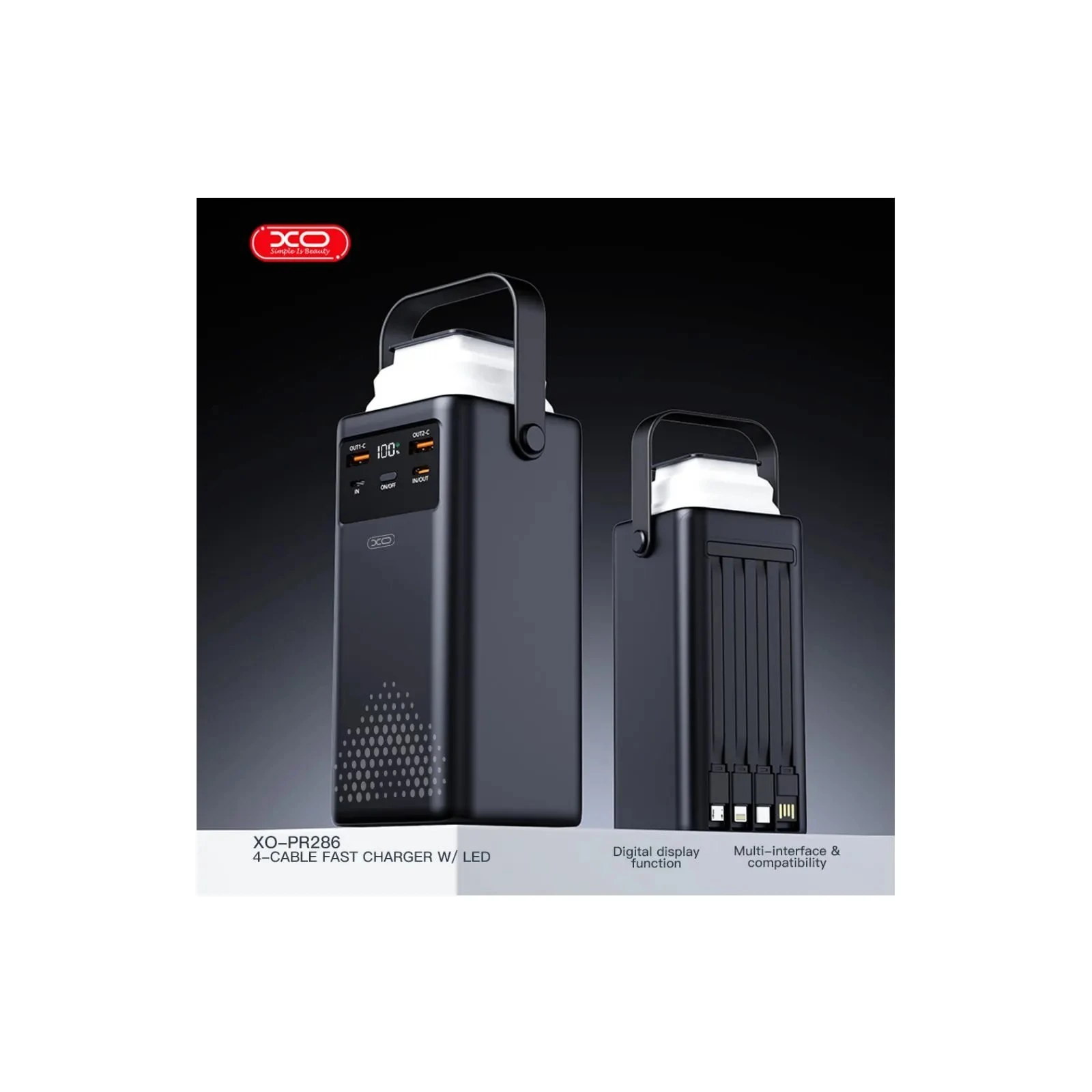 XO 50000mAh, PD/20W, QC/22,5W, Lamp, black (XO-PR286-BK) (UA)