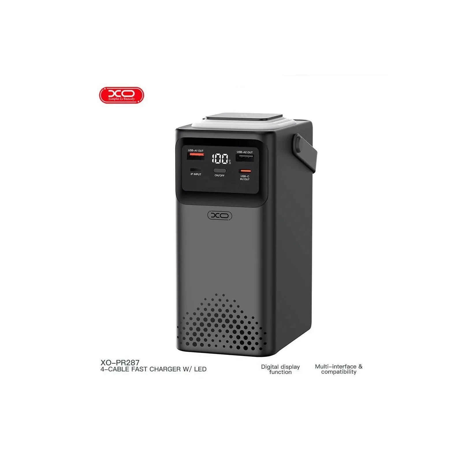 XO 80000mAh, PD/20W, QC/22,5W, Lamp, black (XO-PR287-BK) (UA)