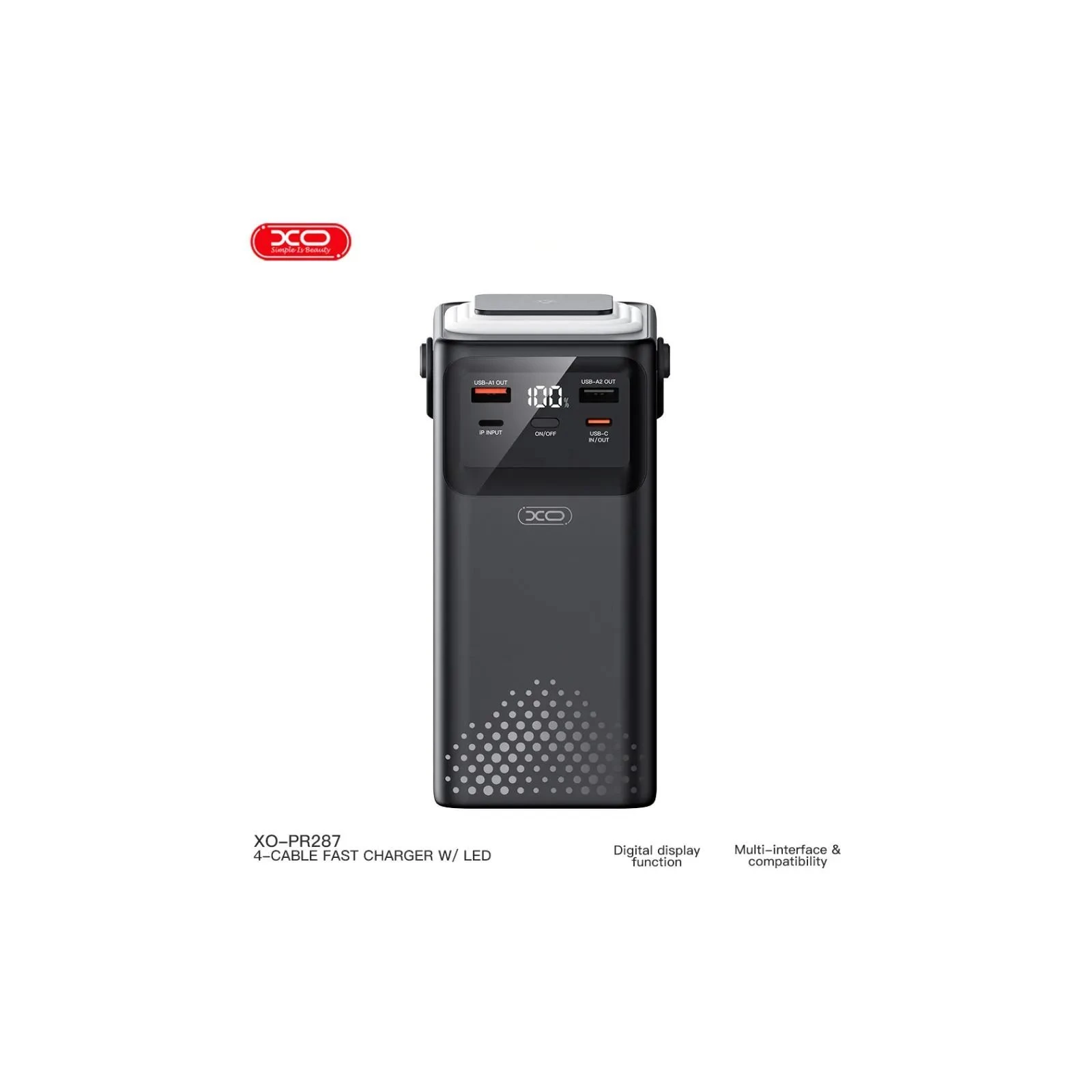 XO 80000mAh, PD/20W, QC/22,5W, Lamp, black (XO-PR287-BK) (UA)