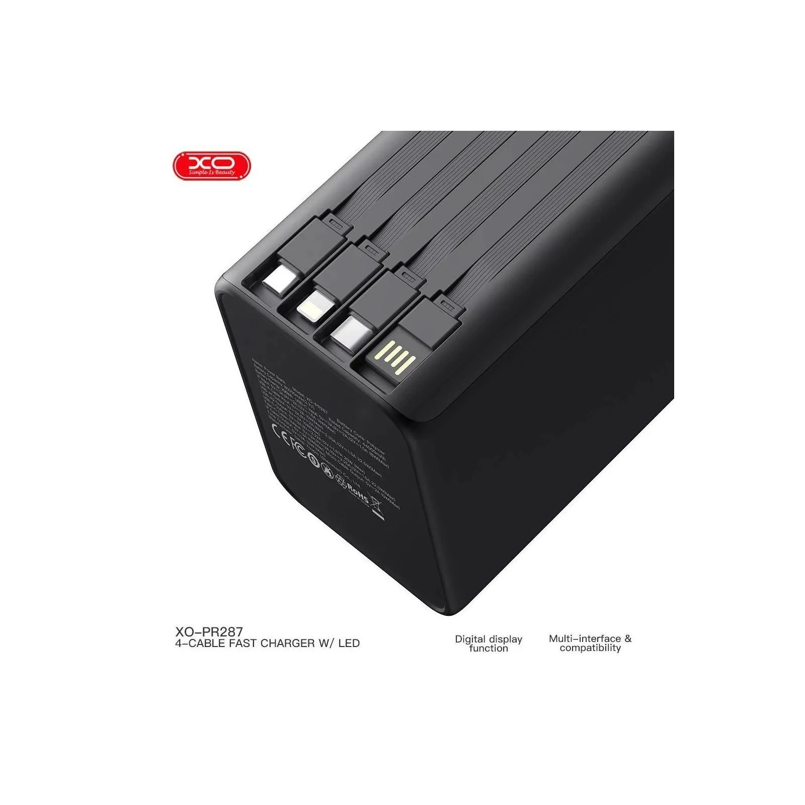 XO 80000mAh, PD/20W, QC/22,5W, Lamp, black (XO-PR287-BK) (UA)