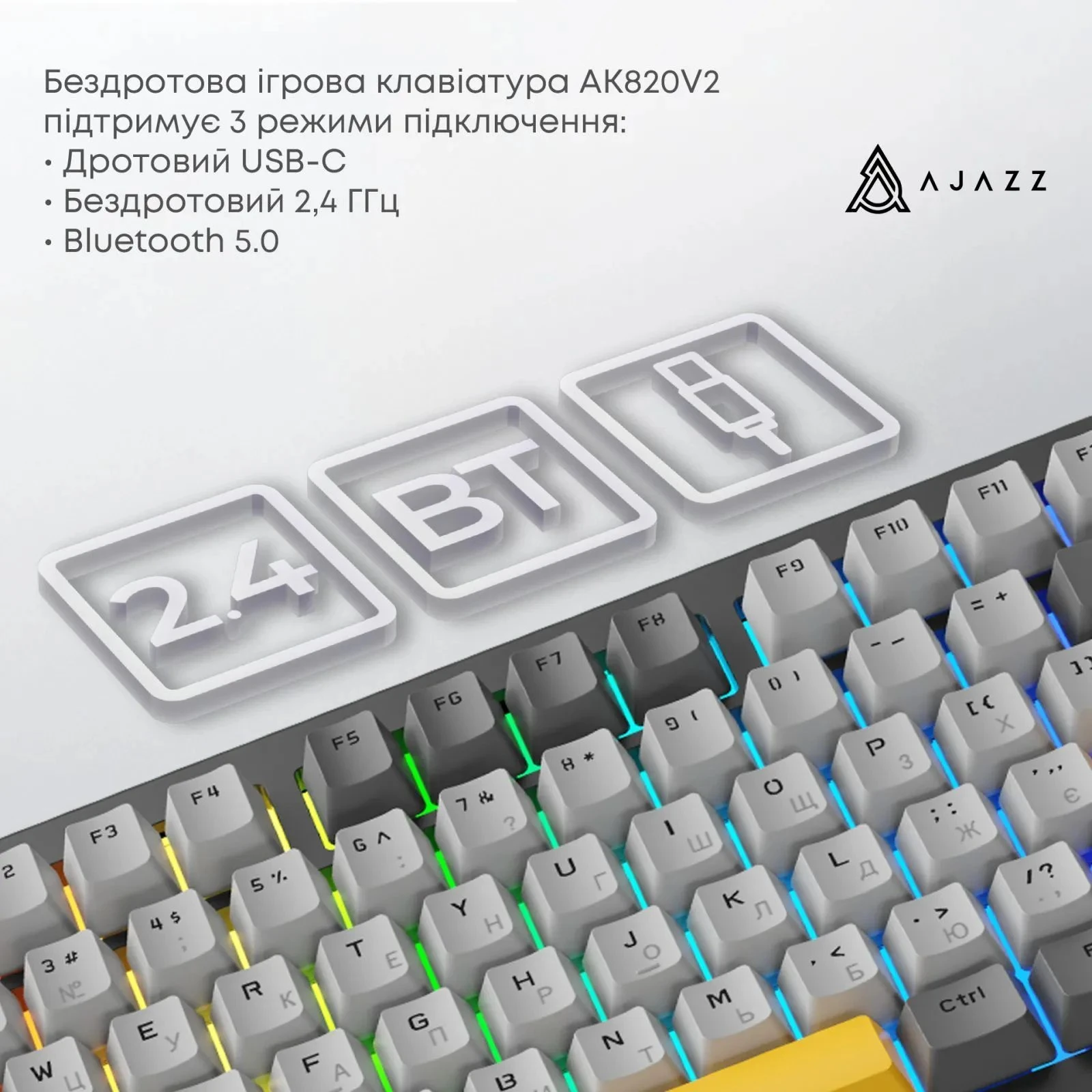 Ajazz AK820 V2 Coconut Flake Switch Wireless/Bluetooth/USB UA Purple/White/Blue (AK820-V2-CF-PWB) (UA)