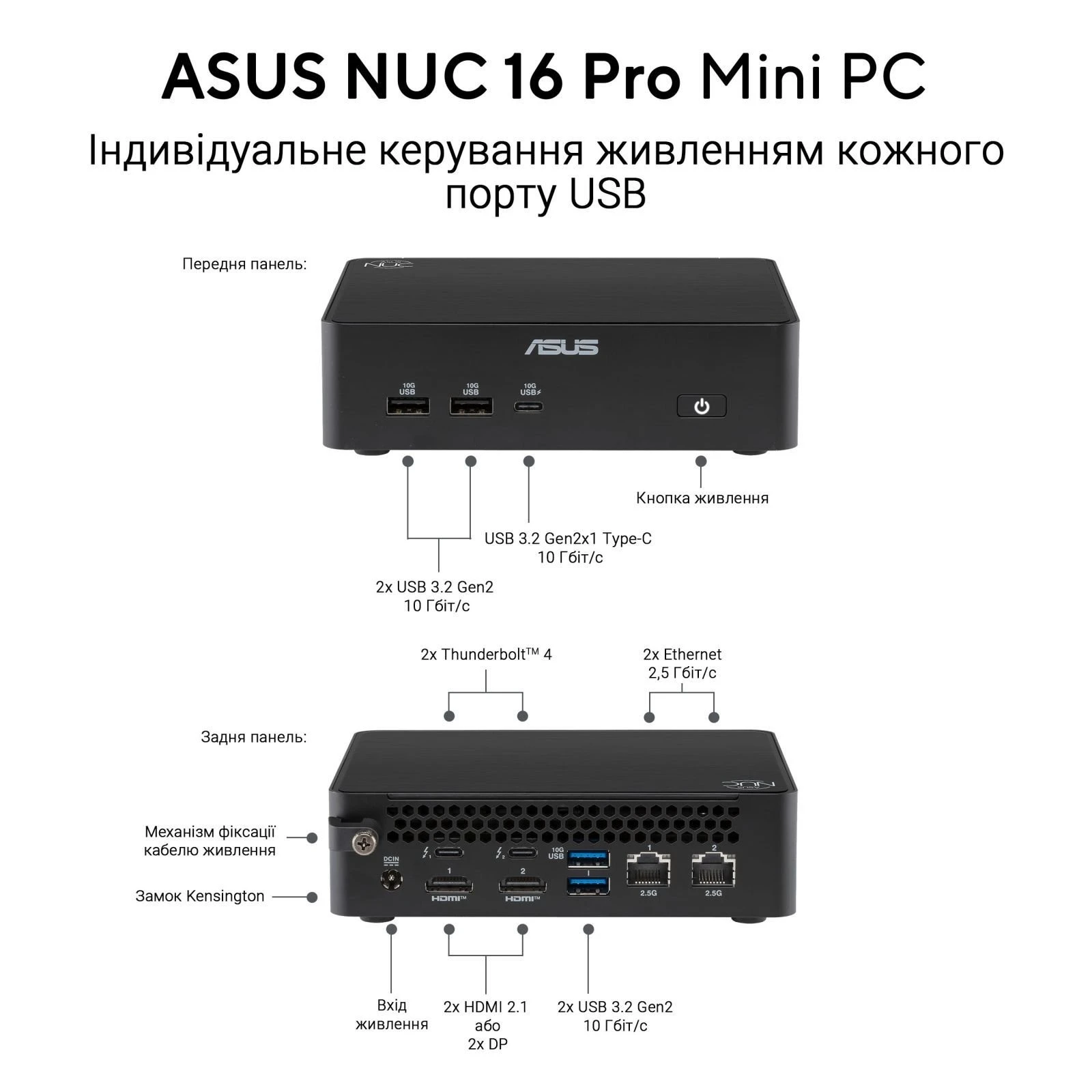 ASUS NUC 16 Pro RNUC16GDKU560002 / Ultra5 325 (45W), EUCord, Kit(L6) (90AR00W2-M00080) (UA)