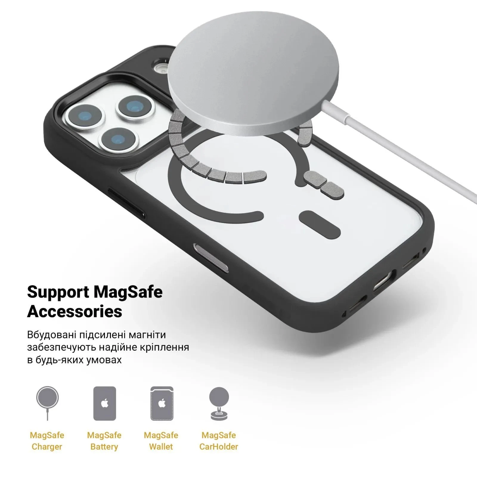 Чохол для мобільного телефону Armorstandart Unit-C MagCase Apple iPhone 17 Pro Black + Orange Button Set (ARM90585) (UA)