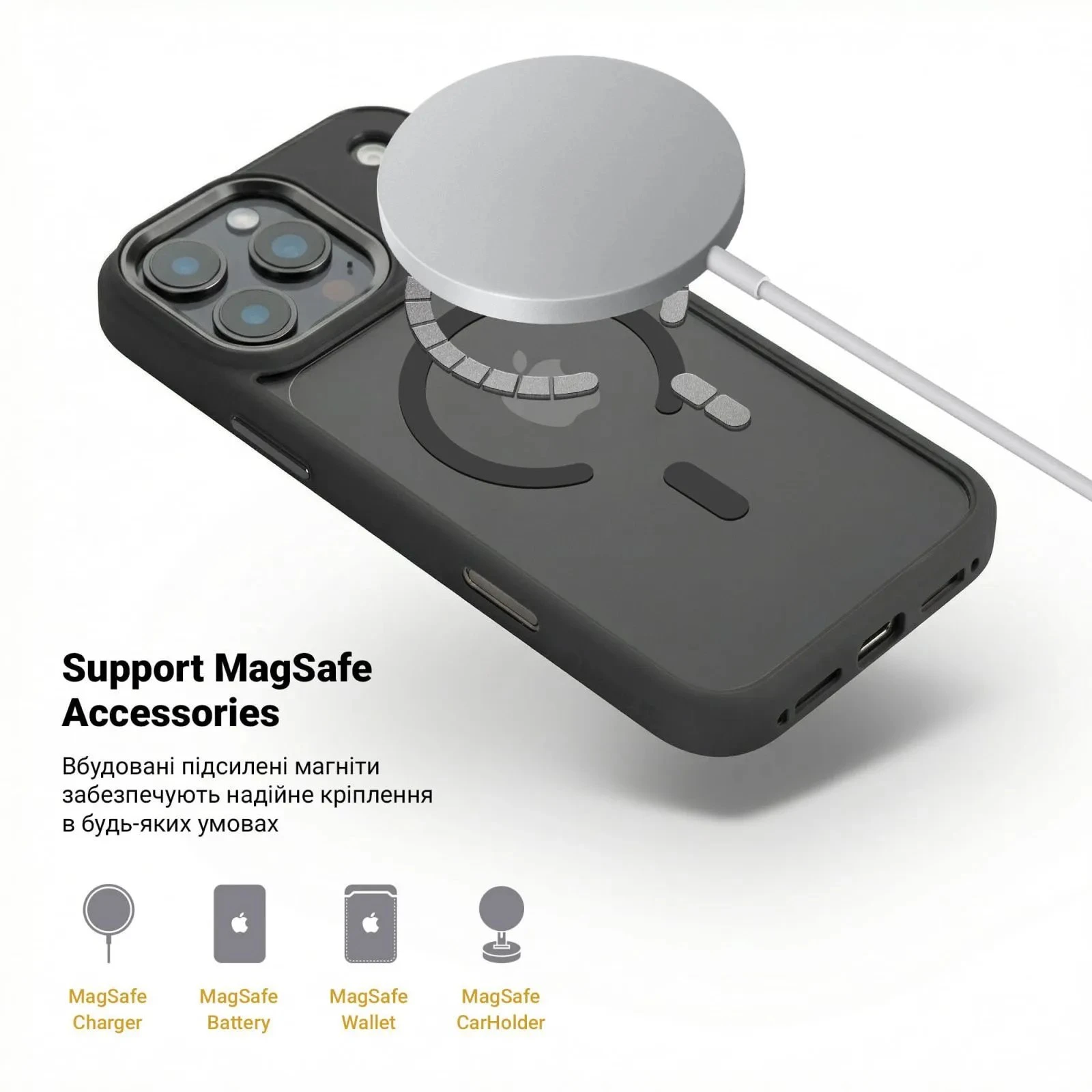 Чохол для мобільного телефону Armorstandart Unit-C MagCase Apple iPhone 17 Pro Max Black + Orange Button Set (ARM90589) (UA)