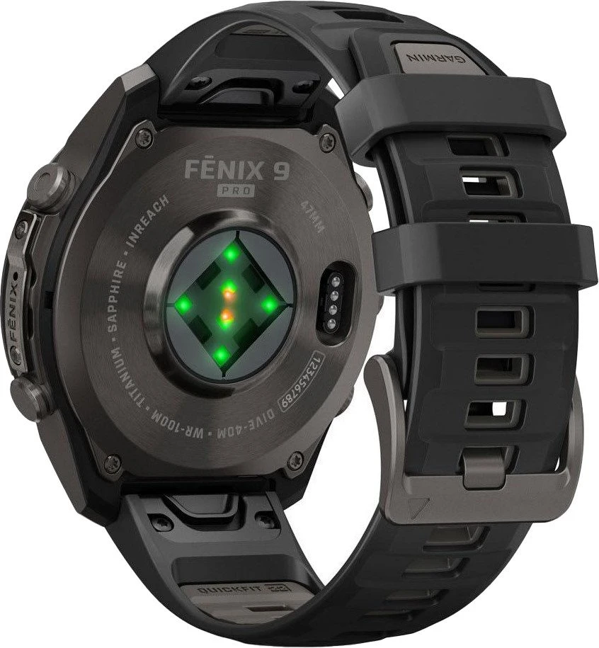 Смарт-годинники Garmin Fenix 9 Pro inReach 47mm Carbon Gray DLC Titanium з чорним/гальковим силиконом B. (010-04336-10/11)