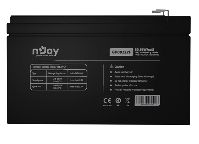 Аккумуляторная батарея Njoy GP09122F 12V 9Ah (BTVACIUOCTO2FCW01B) (UA) Номинальное напряжение: 12 В;