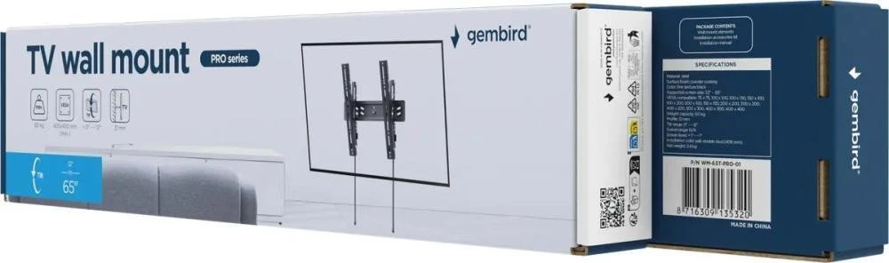Настінне кріплення Gembird WM-65T-PRO-01 Black (UA)
