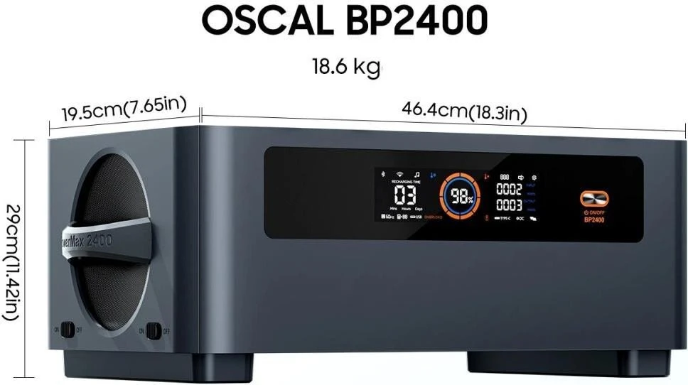 Дополнительная батарея для зарядной станции Oscal BP2400 Pro Expansion Battery (for PowerMax 2400 Pro) Gray Тип: Дополнительная батарея для