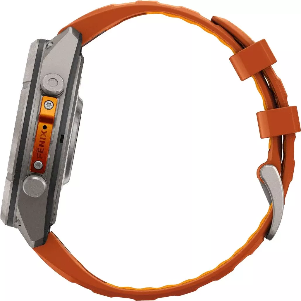 Смарт-часы Garmin Fenix 9 Pro inReach 47mm Titanium with Autumn Orange/Spark Orange Silicone Band (010-04336-00/01) Линейка: Fenix 9 Pro; Тип: Смарт-часы;