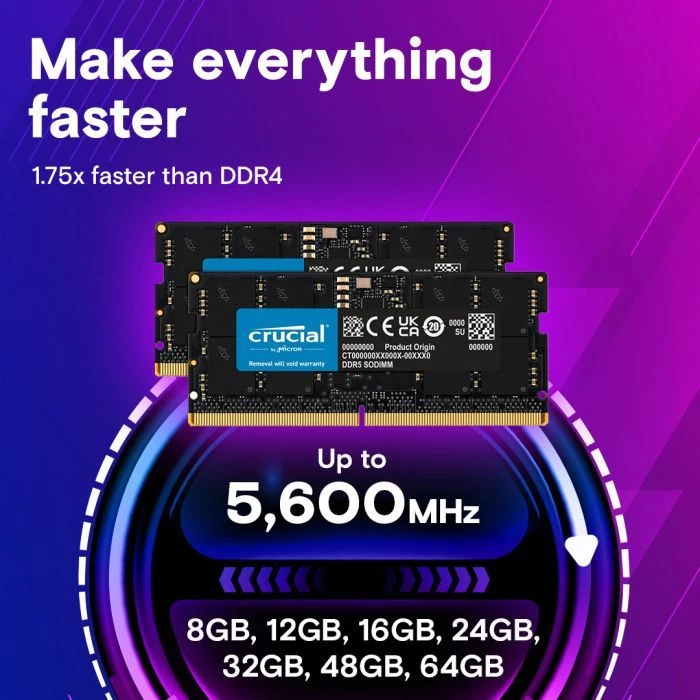 SoDIMM DDR5 64GB (2x32GB) 4800 MHz Micron (CT2K32G48C40S5)