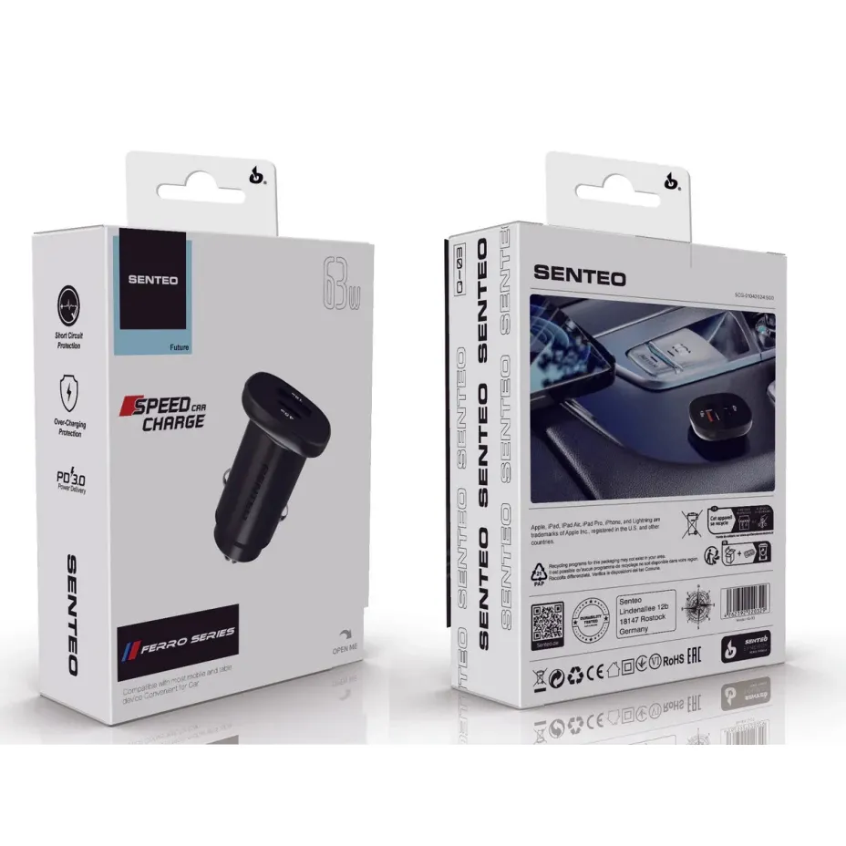 Автомобільний зарядний пристрій SENTEO Q-03 USB + USB-C PD/QC 63W 3A Black Вид: Автомобільний зарядний