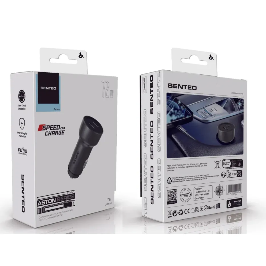 Автомобильное зарядное устройство SENTEO Q-05 2USB-C PD/QC 72W 3A Black