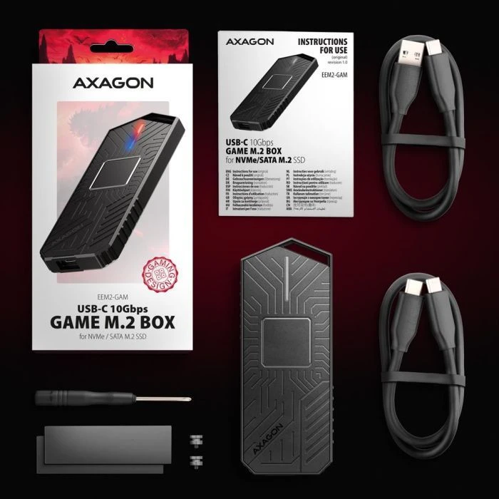 Карман внешний AXAGON USB-C 10Gbps metal box for M.2 NVMe & SATA SSD GAME (EEM2-GAM) (UA)