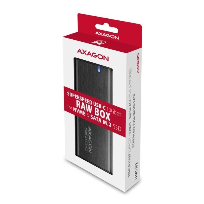 Зовнішній кишеня AXAGON USB-C 3.2 Gen 2 metal box для M.2 NVMe & SATA SSD RAW (EEM2-SB2) (UA)
