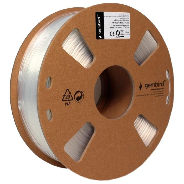 Пластик для 3D-принтера Gembird ABS, 1.75 мм, 1kg, прозорий (3DP-ABS1.75-01-TR) (UA)