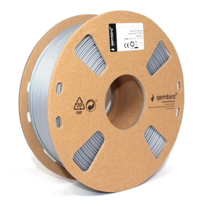 Пластик для 3D-принтера Gembird PLA+, 1.75 мм, 1 кг, сріблястий (3DP-PLA+1.75-02-S) (UA)