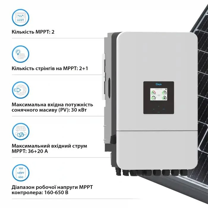 Сонячний інвертор Deye SUN-20K-SG05LP3-EU-SM2, 20кВт (SUN-20K-SG05LP3-EU-SM2) (UA)