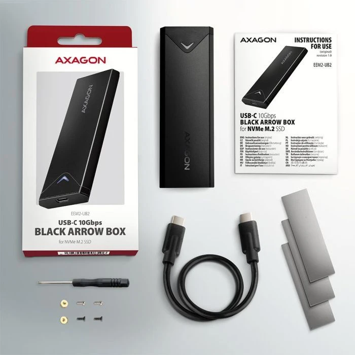 Зовнішній карман AXAGON USB-C 10Gbps metal box for M.2 NVMe SSD BLACK ARROW (EEM2-UB2) (UA)