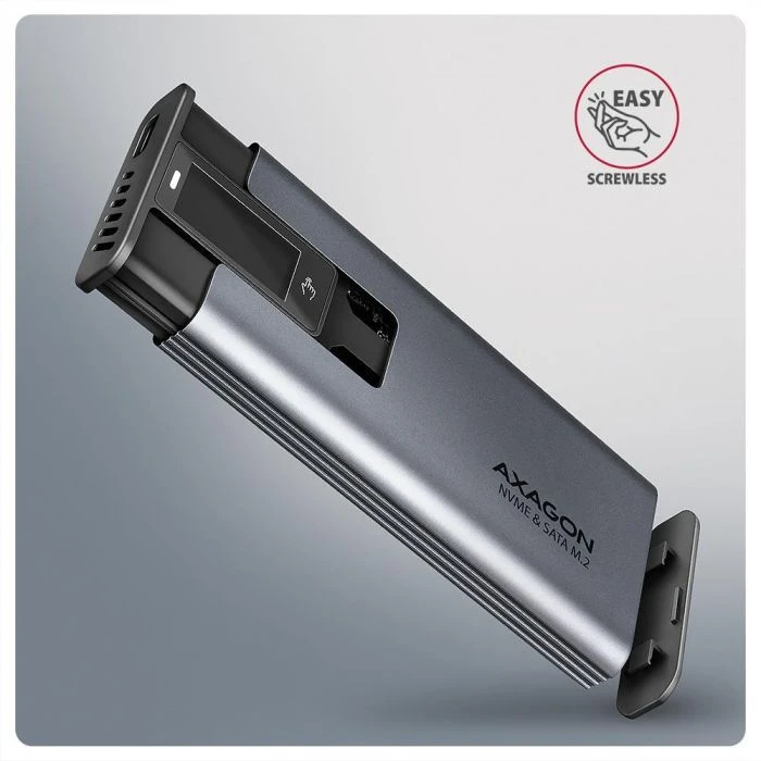 Карман внешний AXAGON USB-C 10Gbps metal box with info display for M.2 NVMe & SATA SSD (EEM2-SD2) (UA)