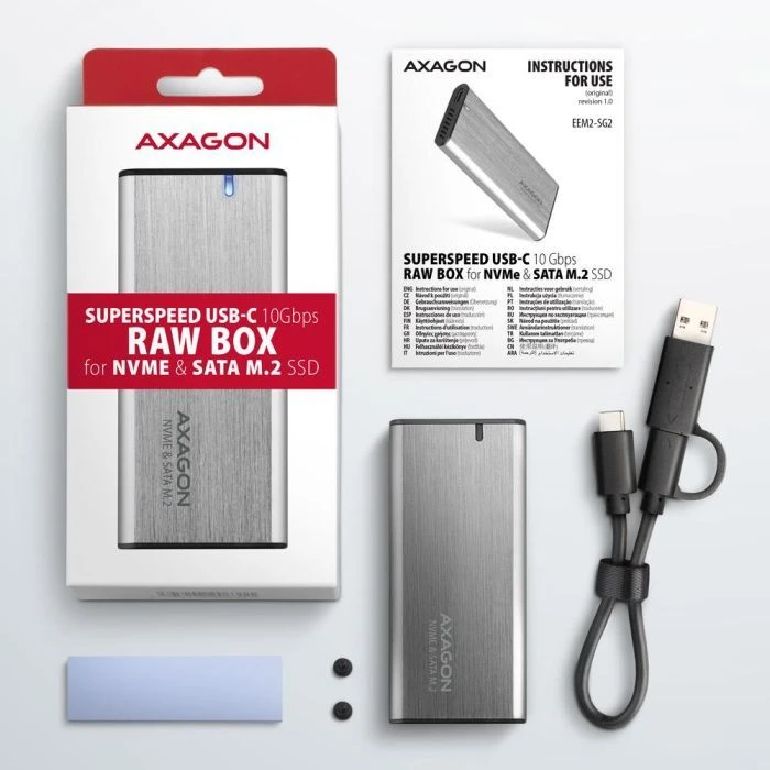 Зовнішній карман AXAGON USB-C 3.2 Gen 2 metal box для M.2 NVMe & SATA SSD SuperSpeed (EEM2-SG2) (UA)