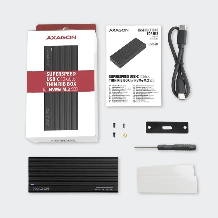 Зовнішній карман AXAGON USB-C 3.2 Gen 2 metal box для M.2 NVMe SSD THIN RIB (EEM2-GTR) (UA)
