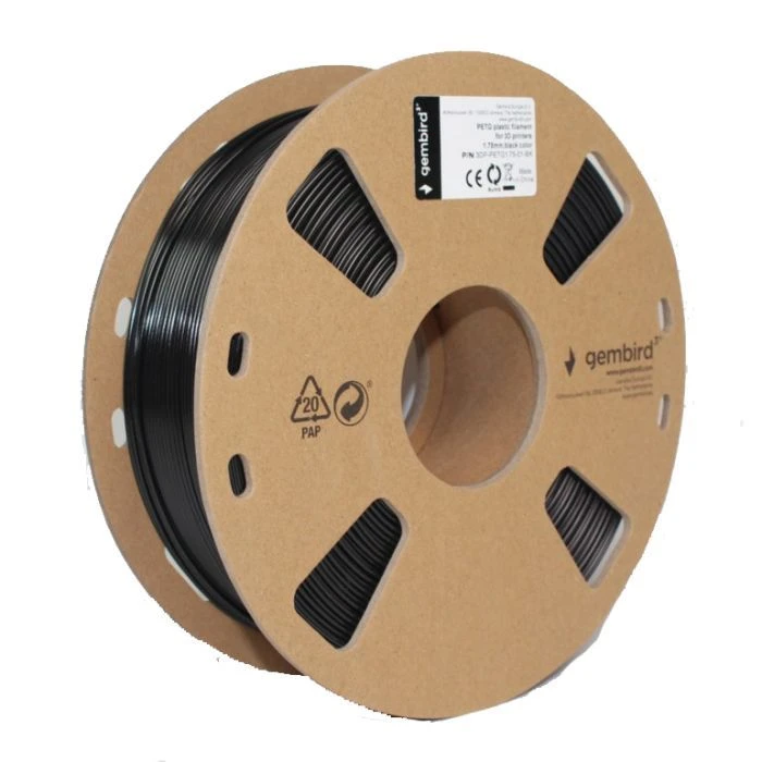 Пластик для 3D-принтера Gembird PETG, 1.75 мм, чорний, 1 кг (3DP-PETG1.75-01-BK) (UA)