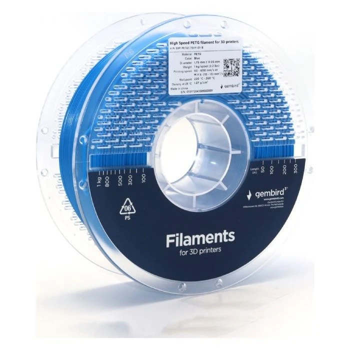 Пластик для 3D-принтера Gembird PETG High Speed, 1.75 мм, 1 кг, синій (3DP-PETG1.75HY-01-B) (UA)