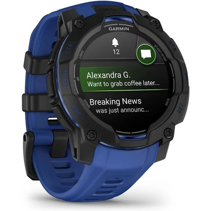 Смарт-часы Garmin Instinct 3, 45mm, AMOLED, Black with Bolt Blue Band, GPS (010-02936-03) (UA)