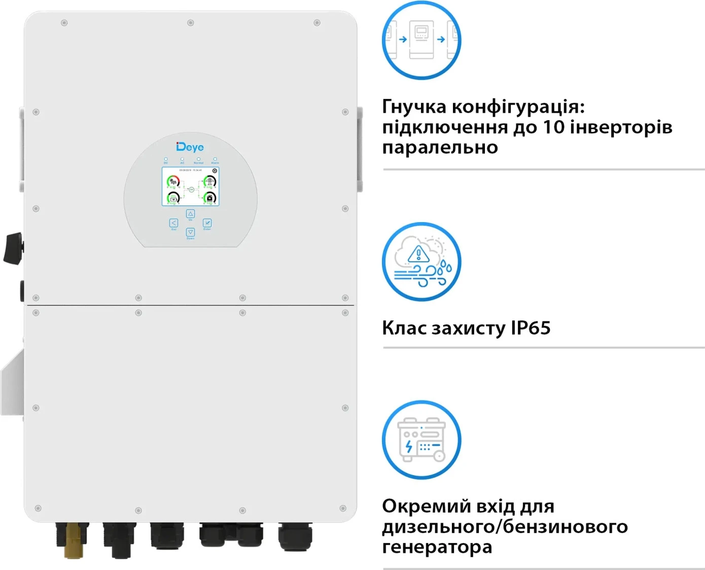 Гибридный солнечный инвертор Deye SUN-25K-SG02HP3-EU (UA) Бренд: Deye; Номинальная мощность,