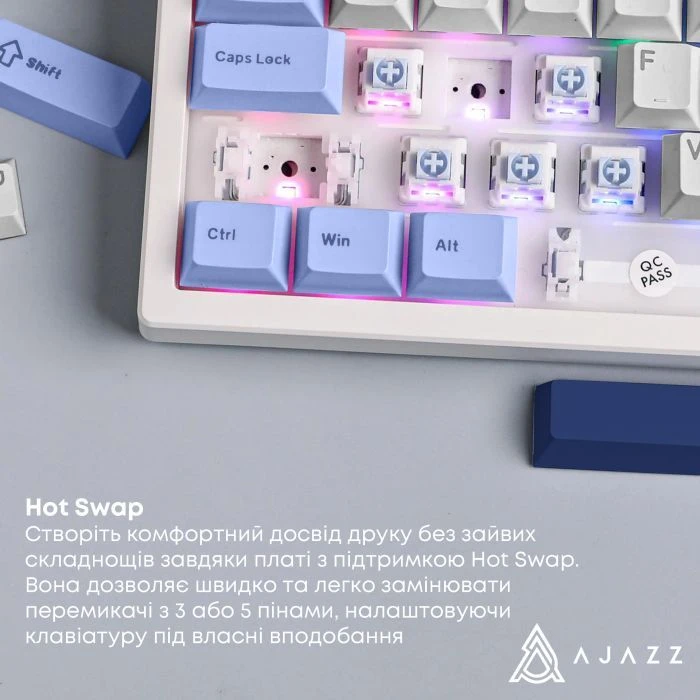 а Ajazz AK650 Sea Salt Switch USB UA White/Blue (AK650-SS-BWB) (UA) Тип: з підсвіткою, ігрова;