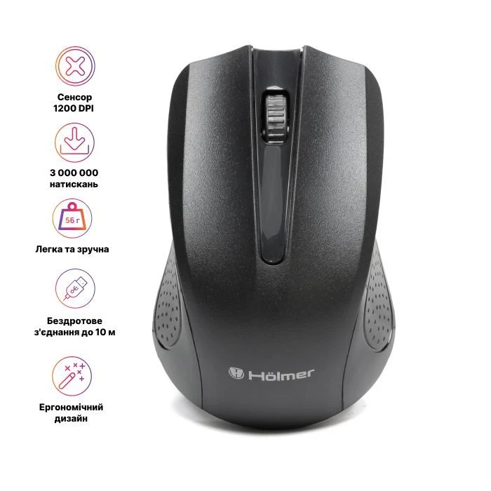 а Holmer MW-01OF Wireless Black (MW-01OF) (UA) Тип: Класичні; Підключення: