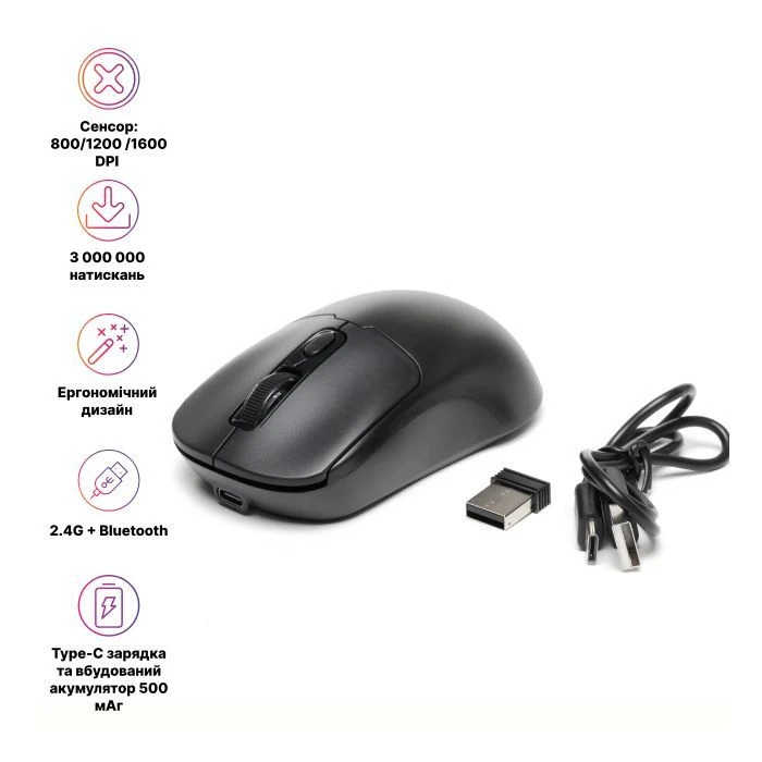 а Holmer MW-03OF Wireless/Bluetooth Black (MW-03OF) (UA) Тип: Безшумні, Класичні;