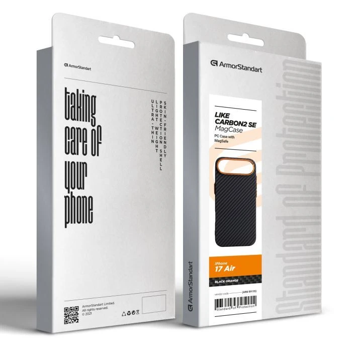 Чохол для мобільного телефону Armorstandart LikeCarbon2 SE MagCase Apple iPhone 17 Air Black Orange (ARM89155) (UA)